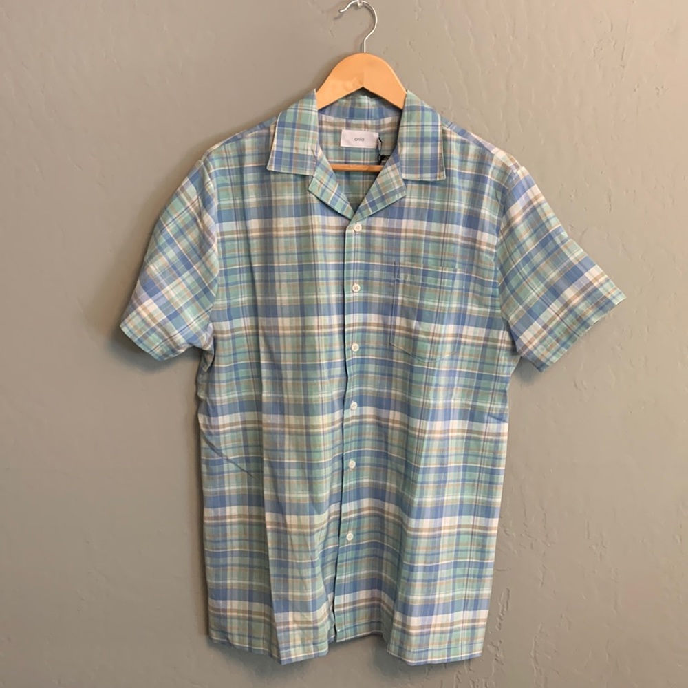 Onia Vacation Short Sleeve Blue Multi Plaid Shirt Size ﻿M